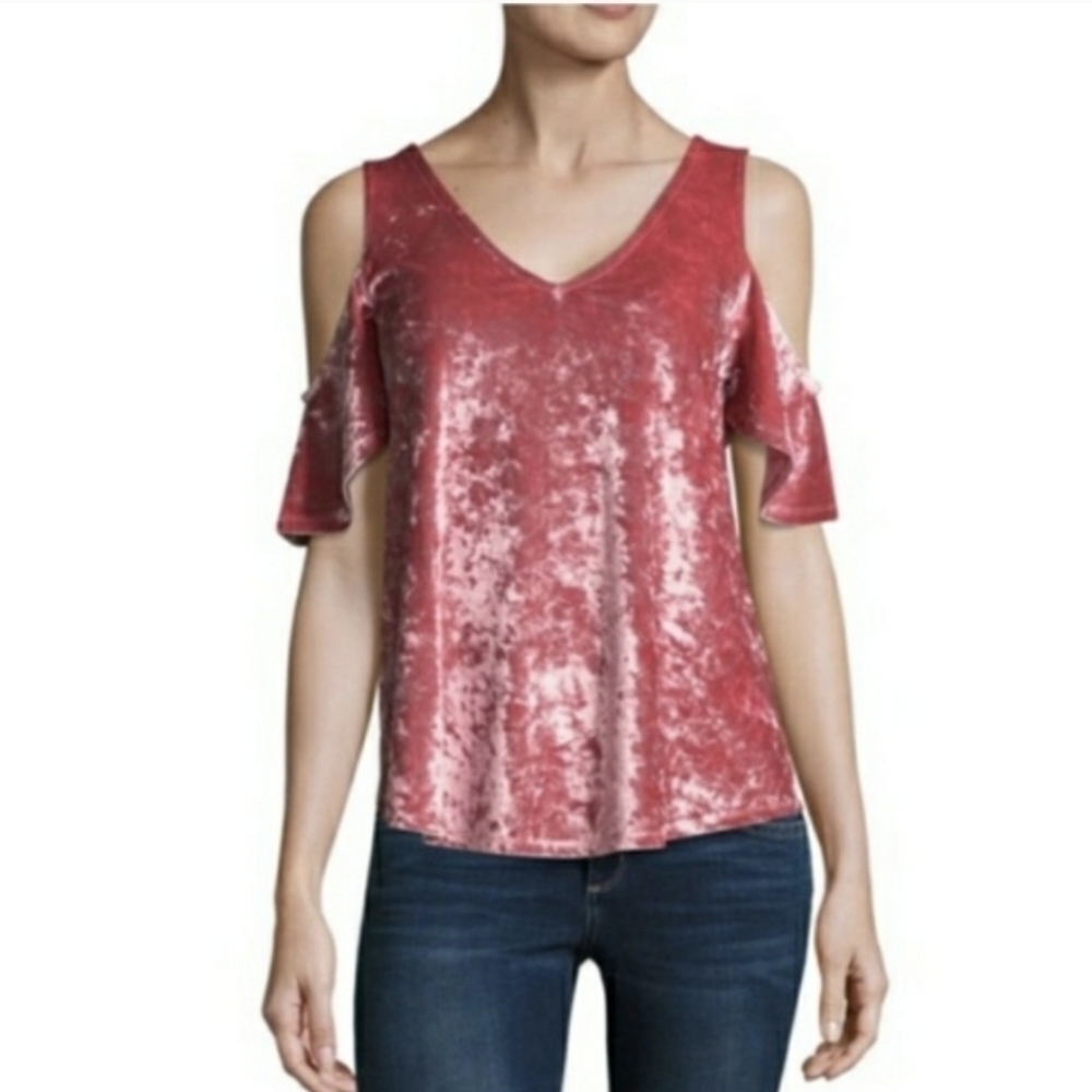 A.N.A. Crushed Velvet Cold Shoulder Blouse Size Small